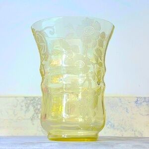 Gold Krystol Apple Blossom Etched Vase Rare Cambridge Glass Company Circa 1930’s